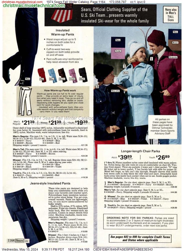 1974 Sears Fall Winter Catalog, Page 1164