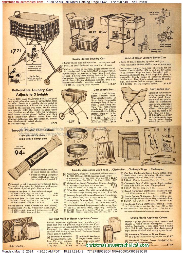 1958 Sears Fall Winter Catalog, Page 1142