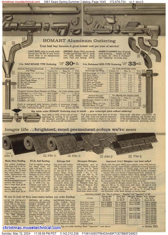 1961 Sears Spring Summer Catalog, Page 1045