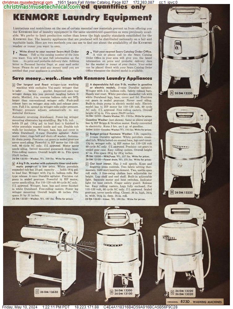 1951 Sears Fall Winter Catalog, Page 827