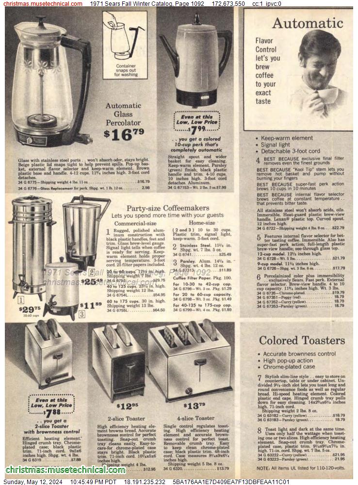 1971 Sears Fall Winter Catalog, Page 1092