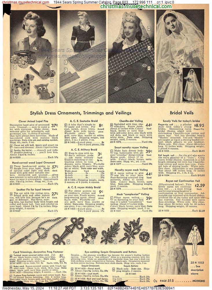 1944 Sears Spring Summer Catalog, Page 603