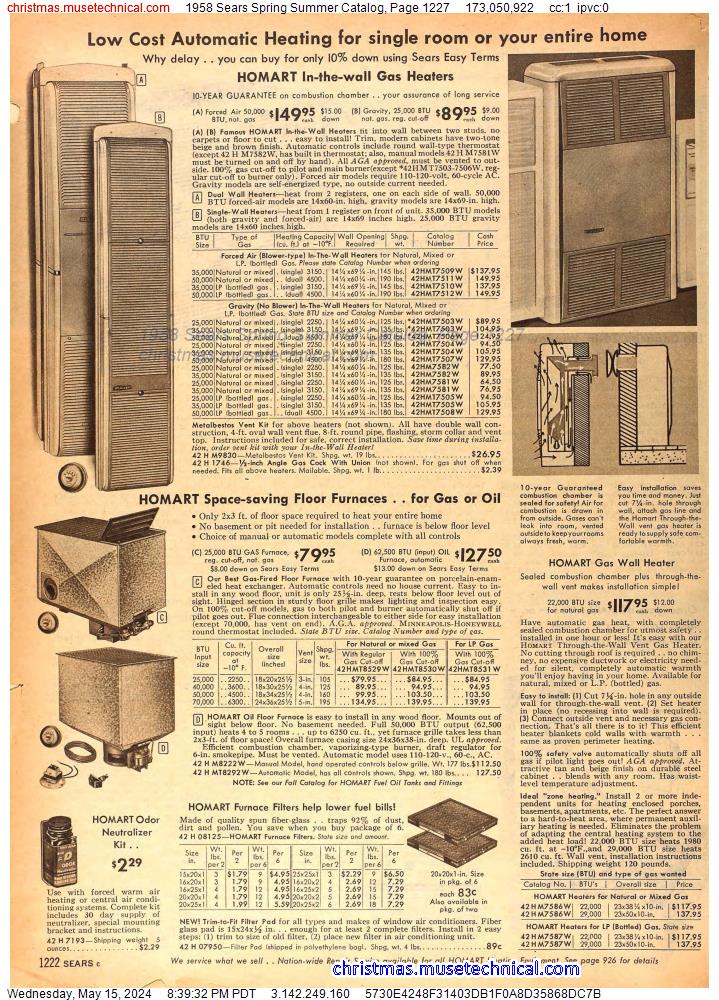 1958 Sears Spring Summer Catalog, Page 1227