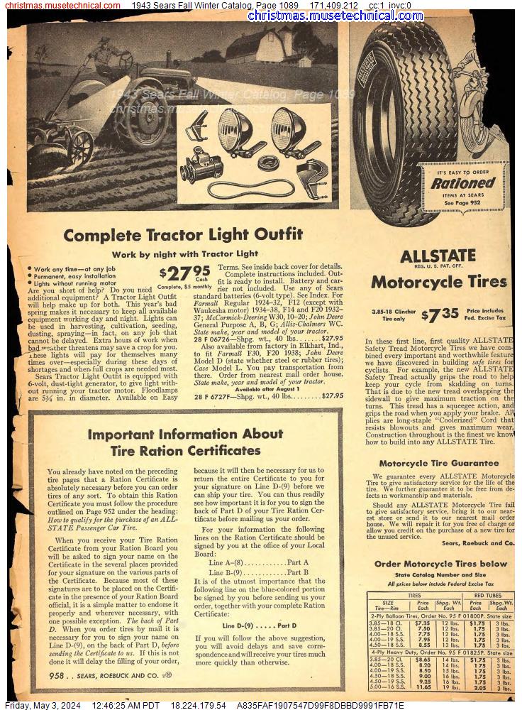 1943 Sears Fall Winter Catalog, Page 1089