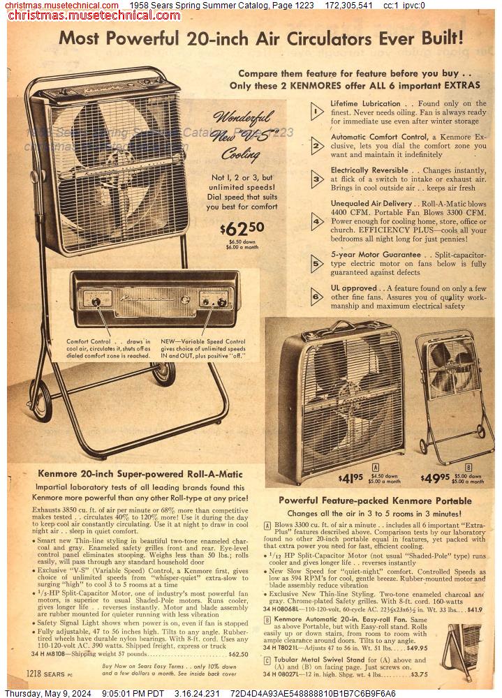 1958 Sears Spring Summer Catalog, Page 1223