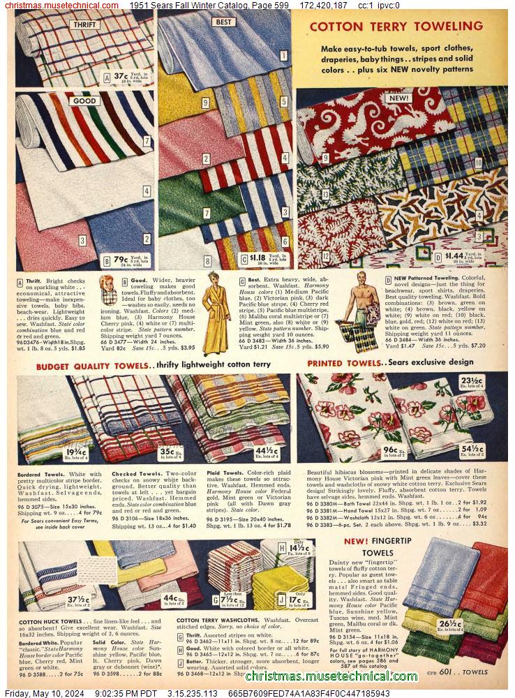 1951 Sears Fall Winter Catalog, Page 599