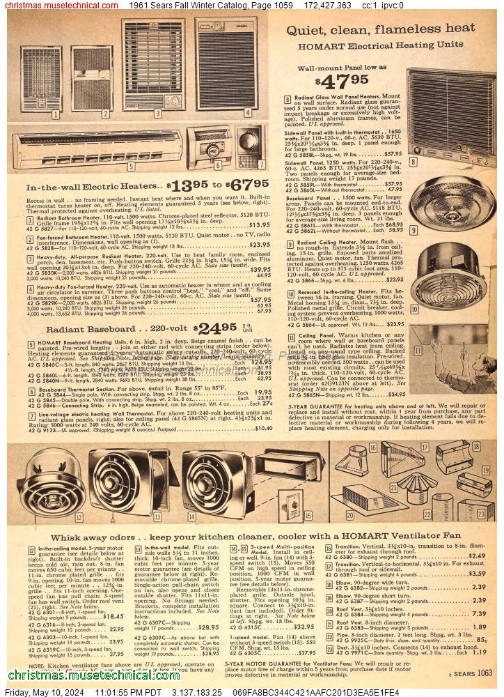 1961 Sears Fall Winter Catalog, Page 1059