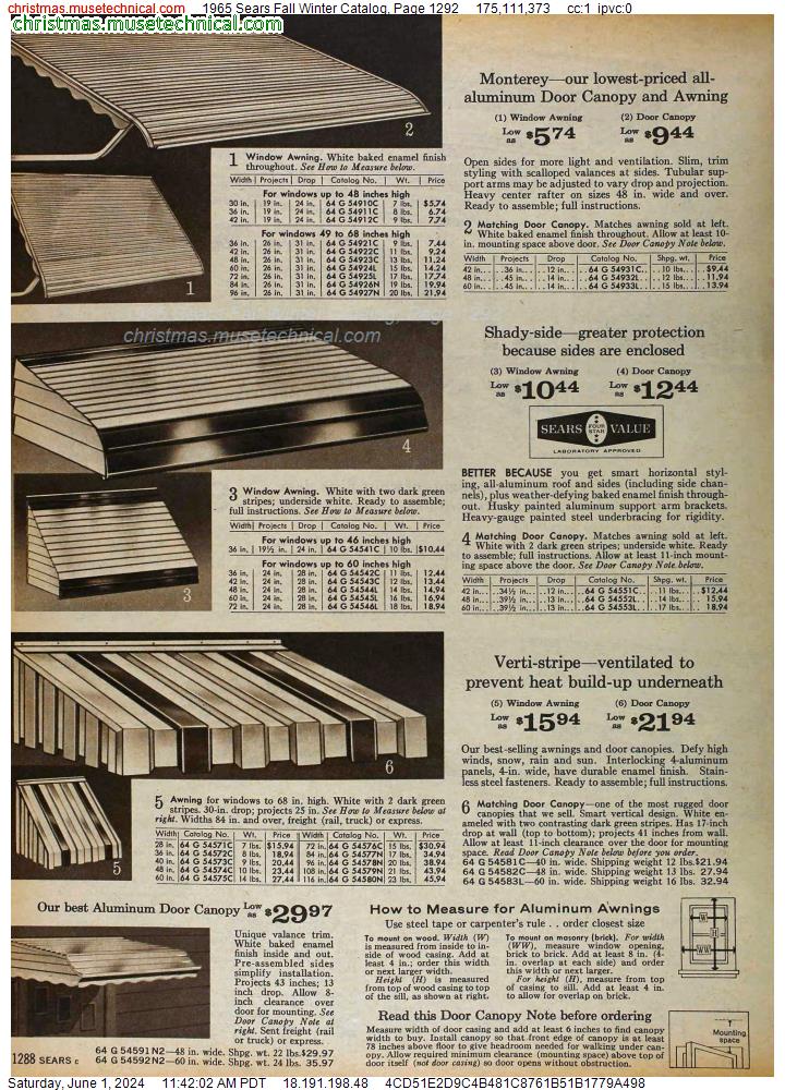 1965 Sears Fall Winter Catalog, Page 1292