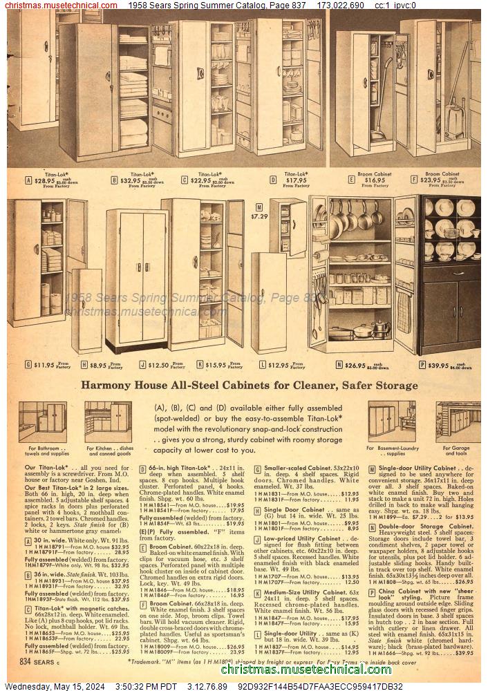 1958 Sears Spring Summer Catalog, Page 837