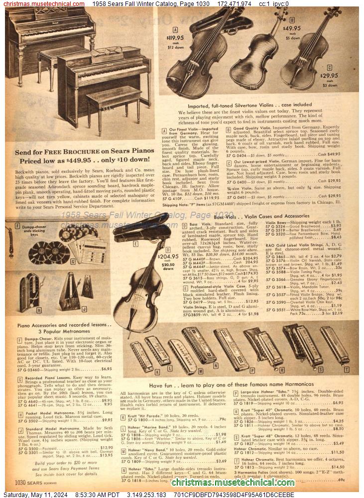 1958 Sears Fall Winter Catalog, Page 1030