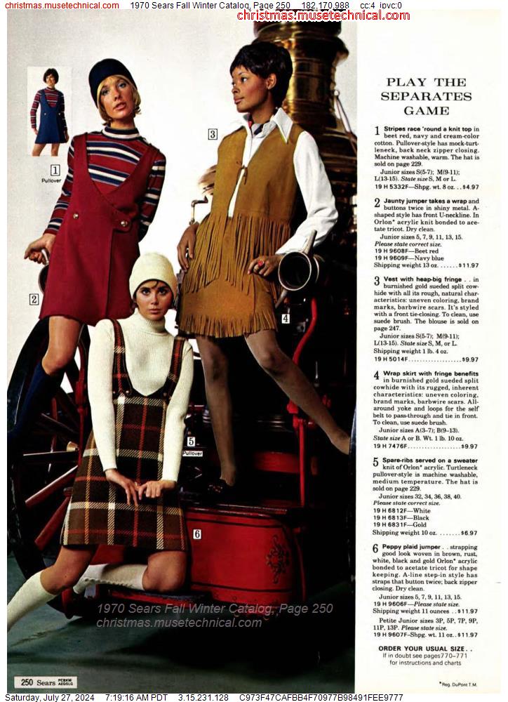 1970 Sears Fall Winter Catalog, Page 250