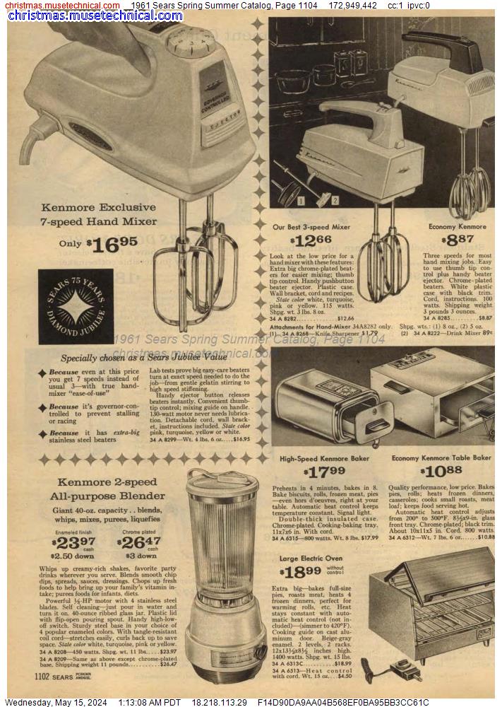 1961 Sears Spring Summer Catalog, Page 1104