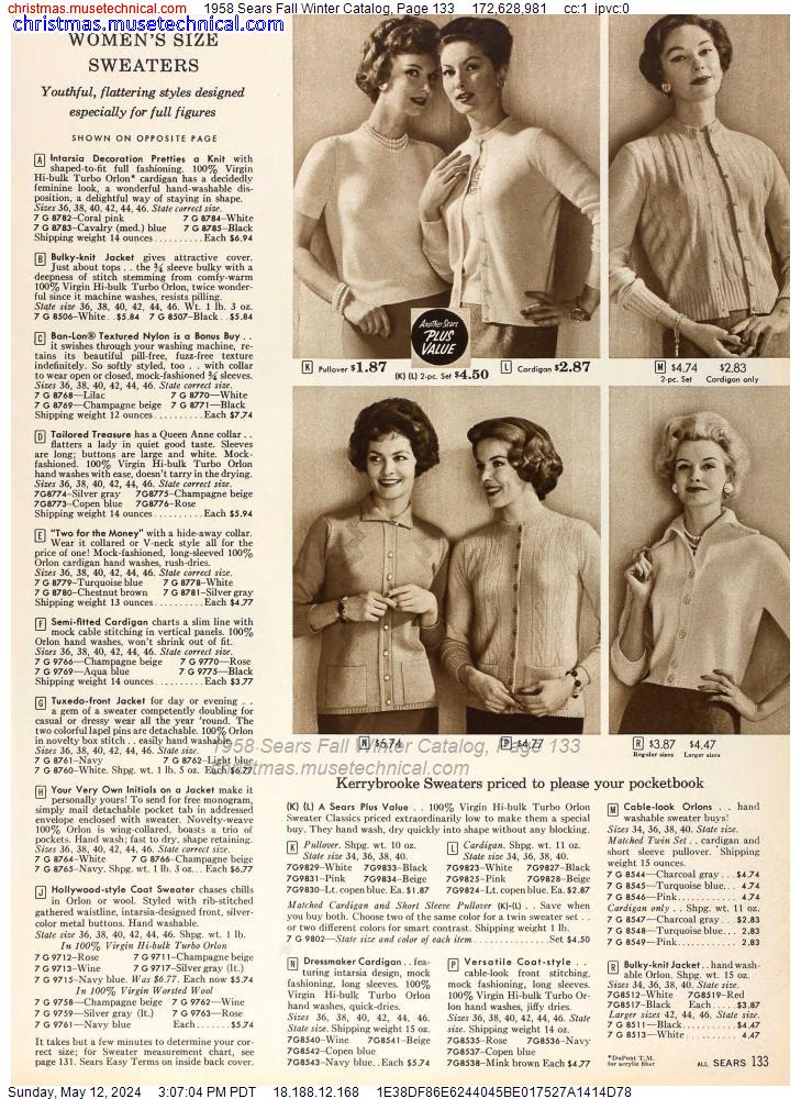 1958 Sears Fall Winter Catalog, Page 133
