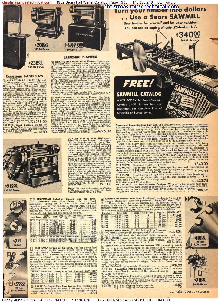 1952 Sears Fall Winter Catalog, Page 1305