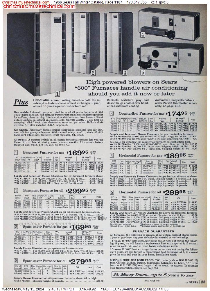 1966 Sears Fall Winter Catalog, Page 1187