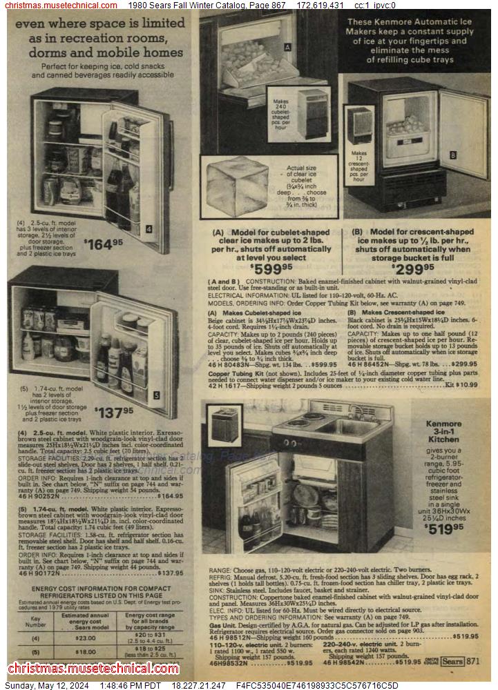 1980 Sears Fall Winter Catalog, Page 867