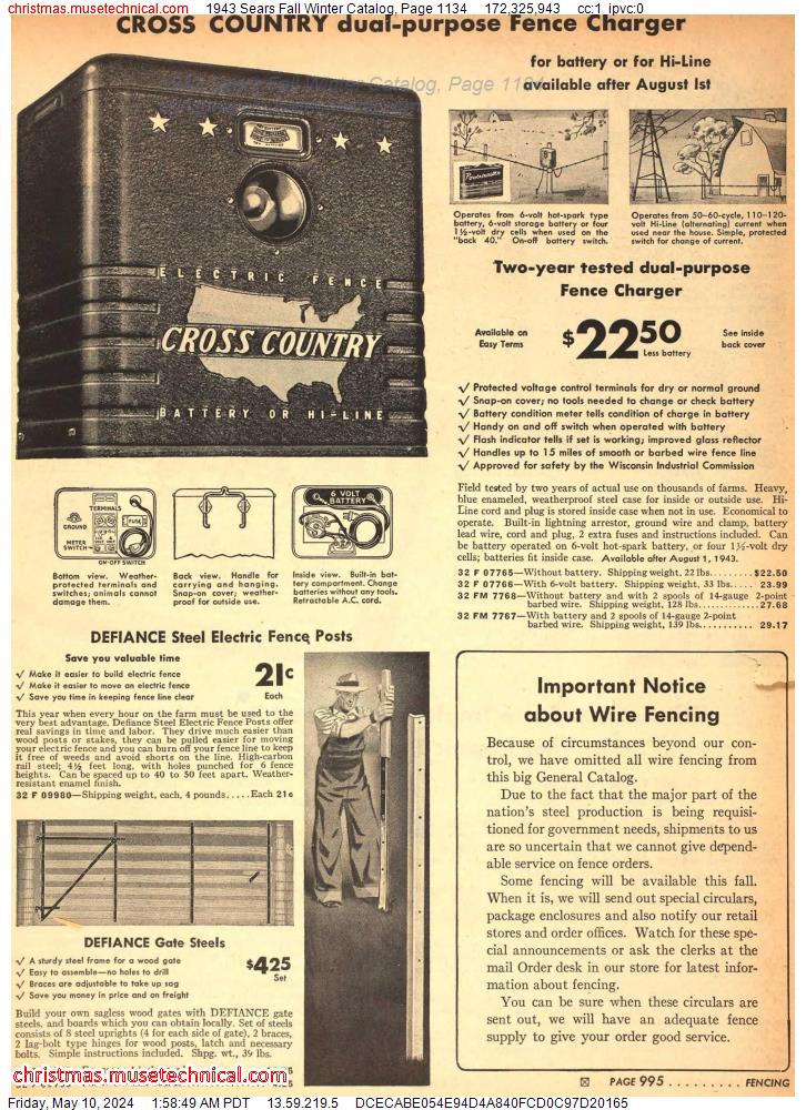 1943 Sears Fall Winter Catalog, Page 1134