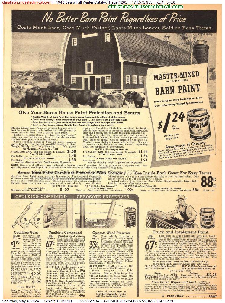 1940 Sears Fall Winter Catalog, Page 1205