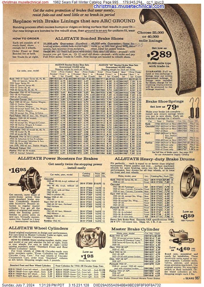 1962 Sears Fall Winter Catalog, Page 995