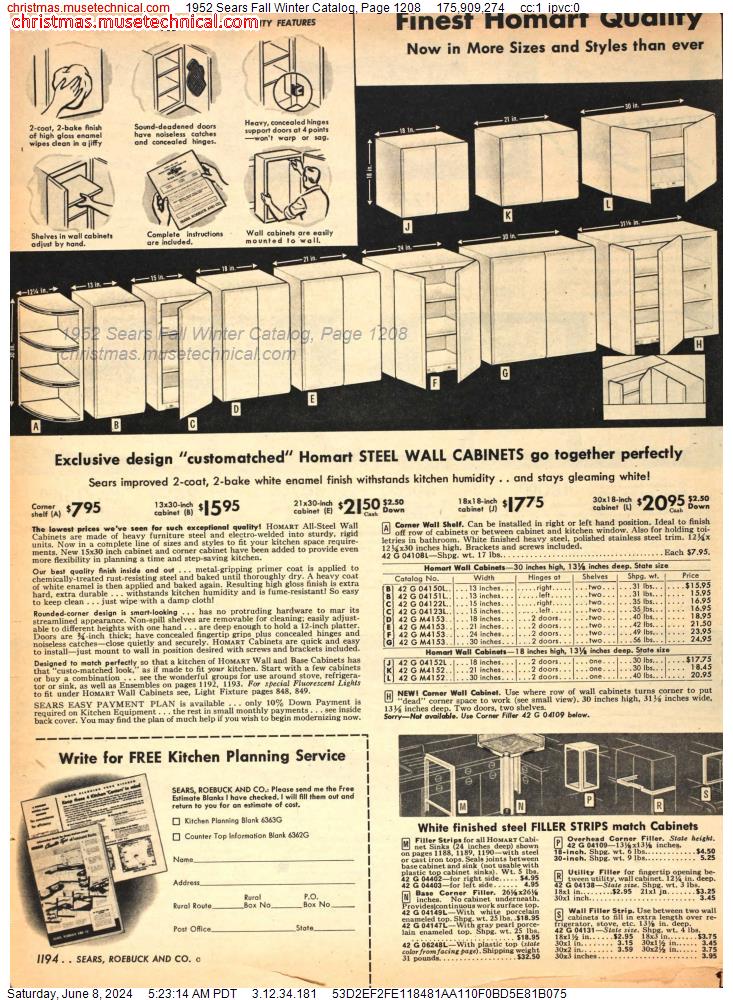 1952 Sears Fall Winter Catalog, Page 1208