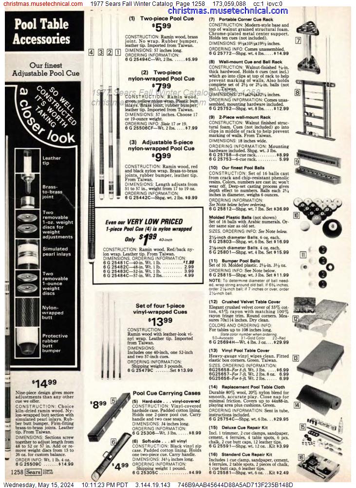 1977 Sears Fall Winter Catalog, Page 1258