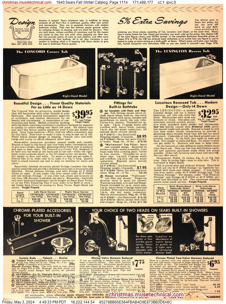 1940 Sears Fall Winter Catalog, Page 1114