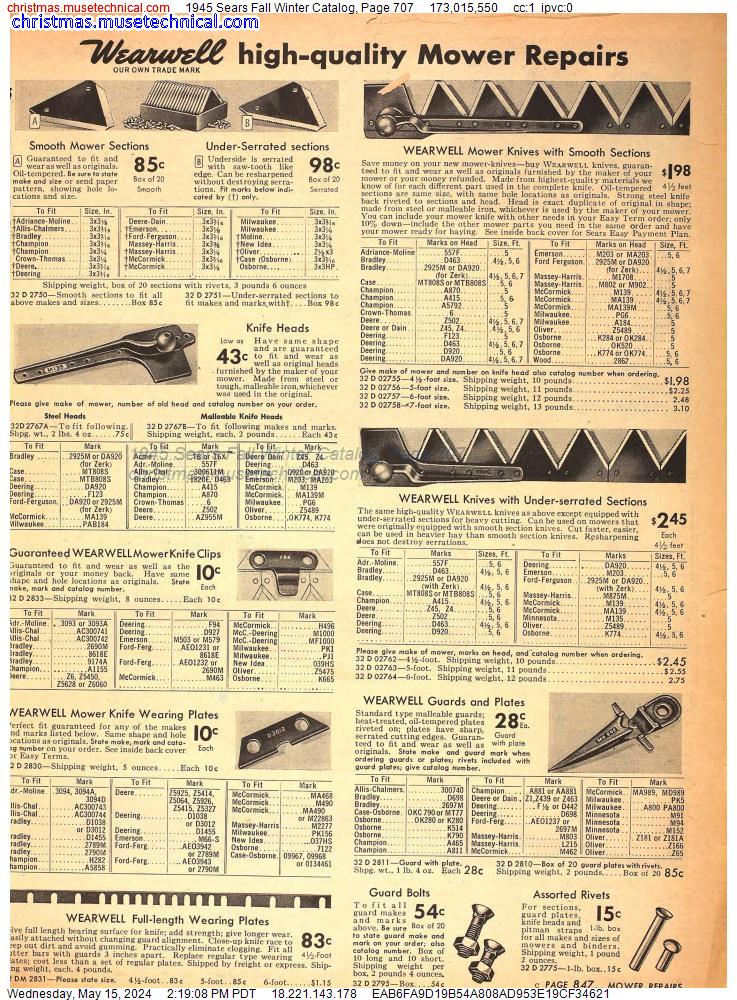 1945 Sears Fall Winter Catalog, Page 707
