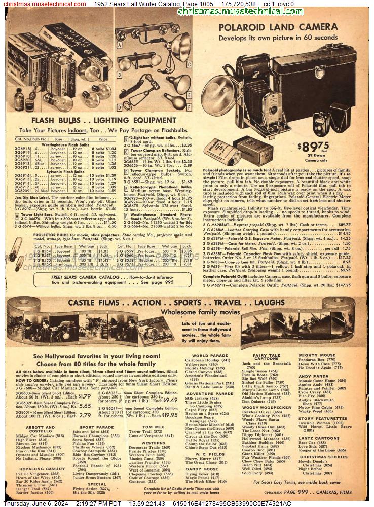 1952 Sears Fall Winter Catalog, Page 1005