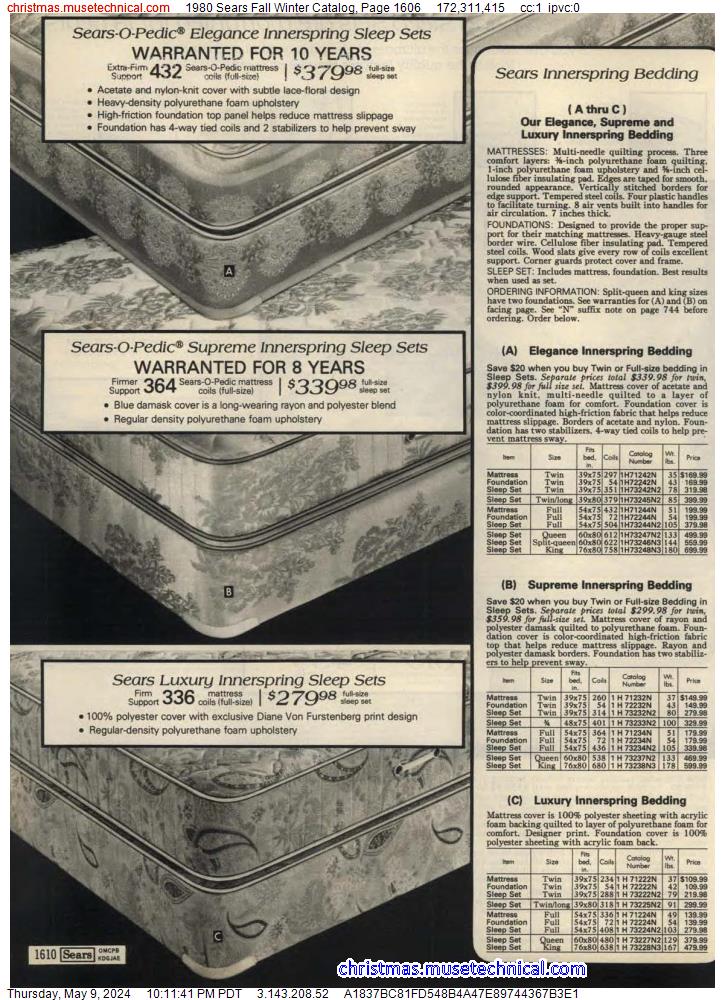 1980 Sears Fall Winter Catalog, Page 1606