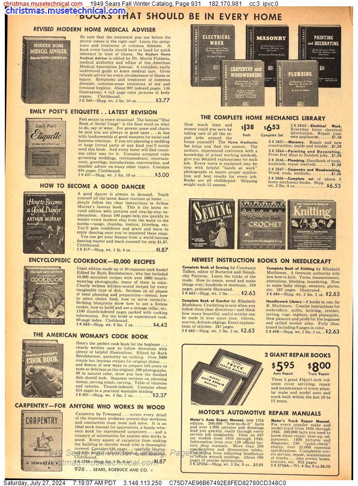 1949 Sears Fall Winter Catalog, Page 931