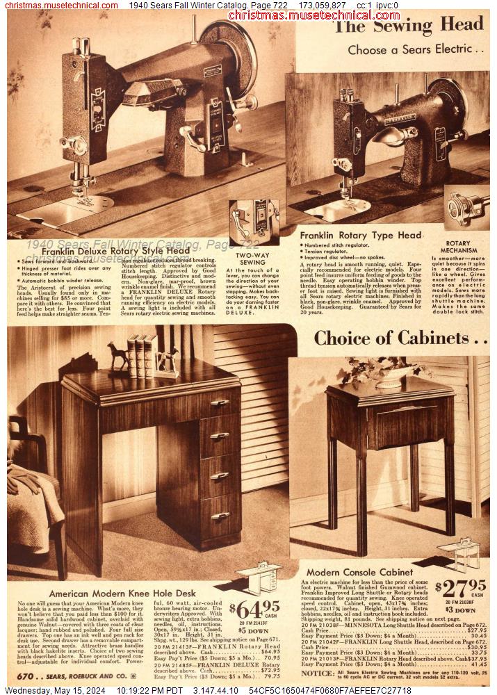 1940 Sears Fall Winter Catalog, Page 722