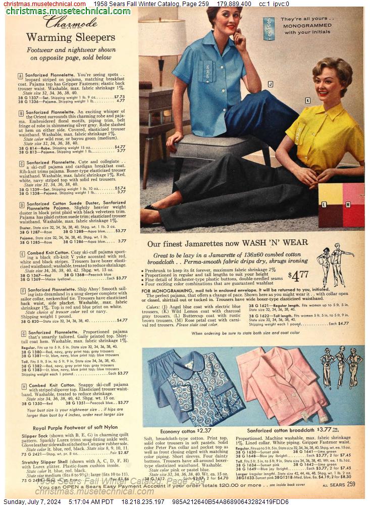 1958 Sears Fall Winter Catalog, Page 259