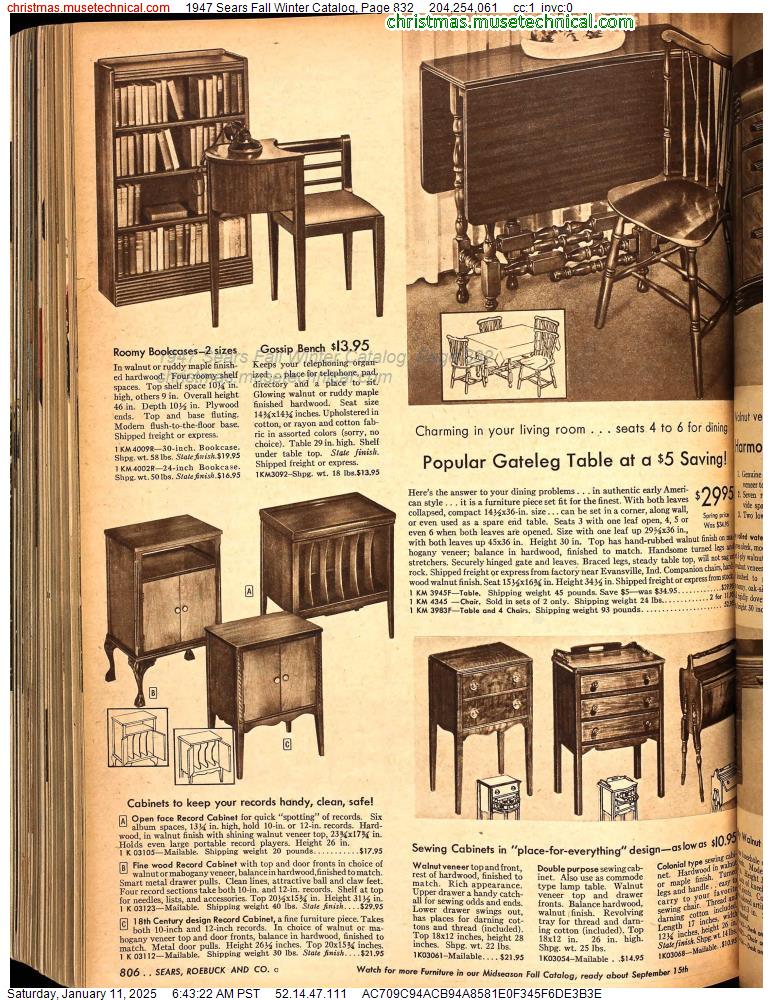 1947 Sears Fall Winter Catalog, Page 832