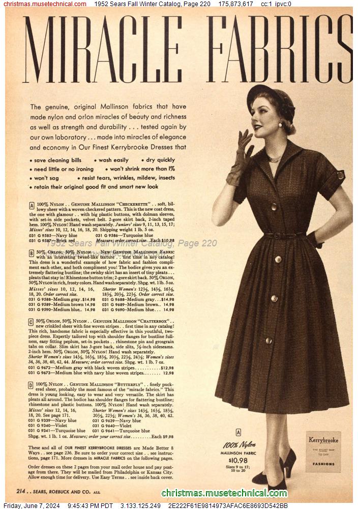 1952 Sears Fall Winter Catalog, Page 220