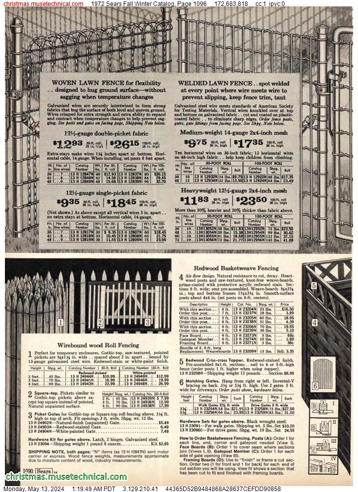 1972 Sears Fall Winter Catalog, Page 1096