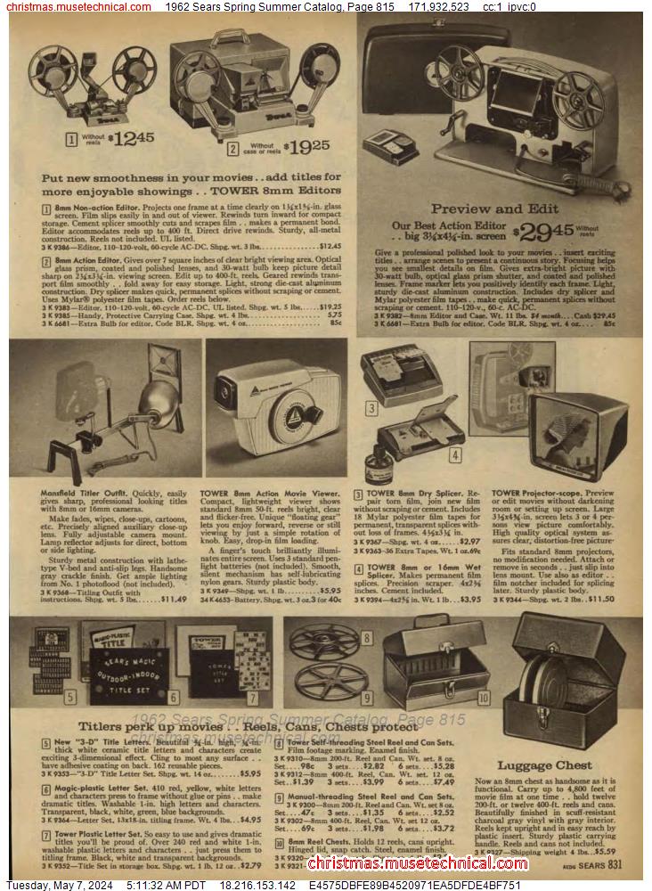 1962 Sears Spring Summer Catalog, Page 815