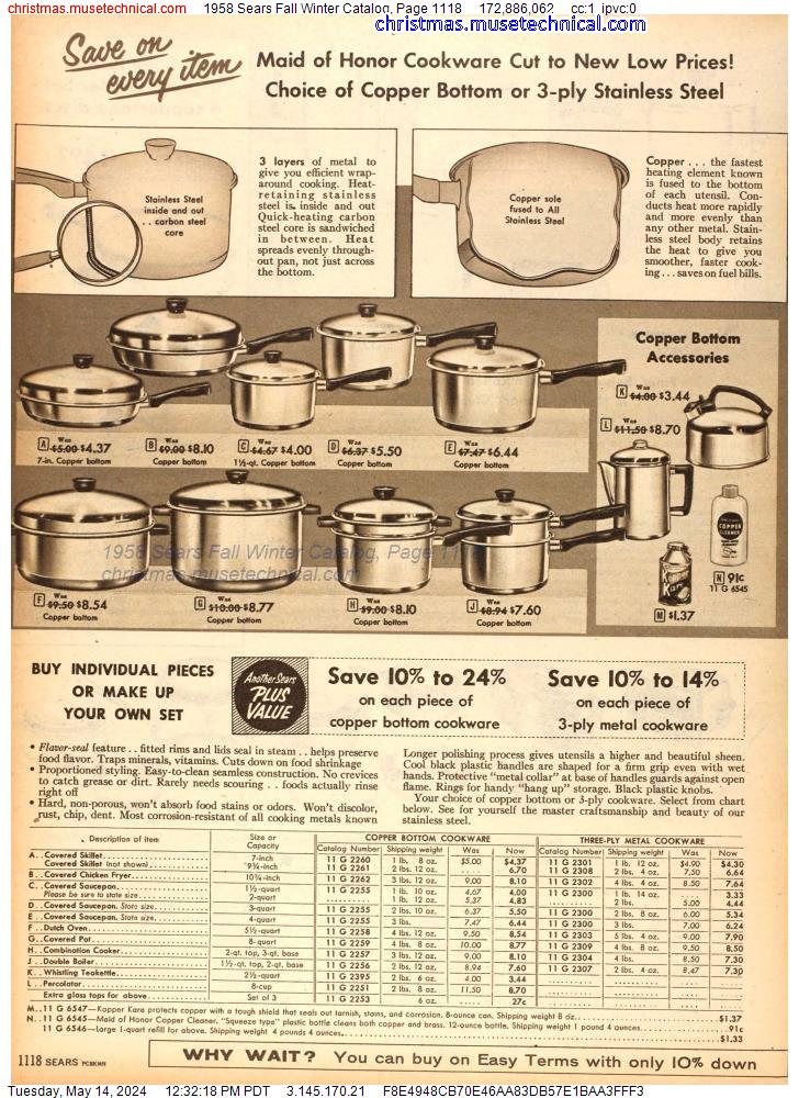 1958 Sears Fall Winter Catalog, Page 1118