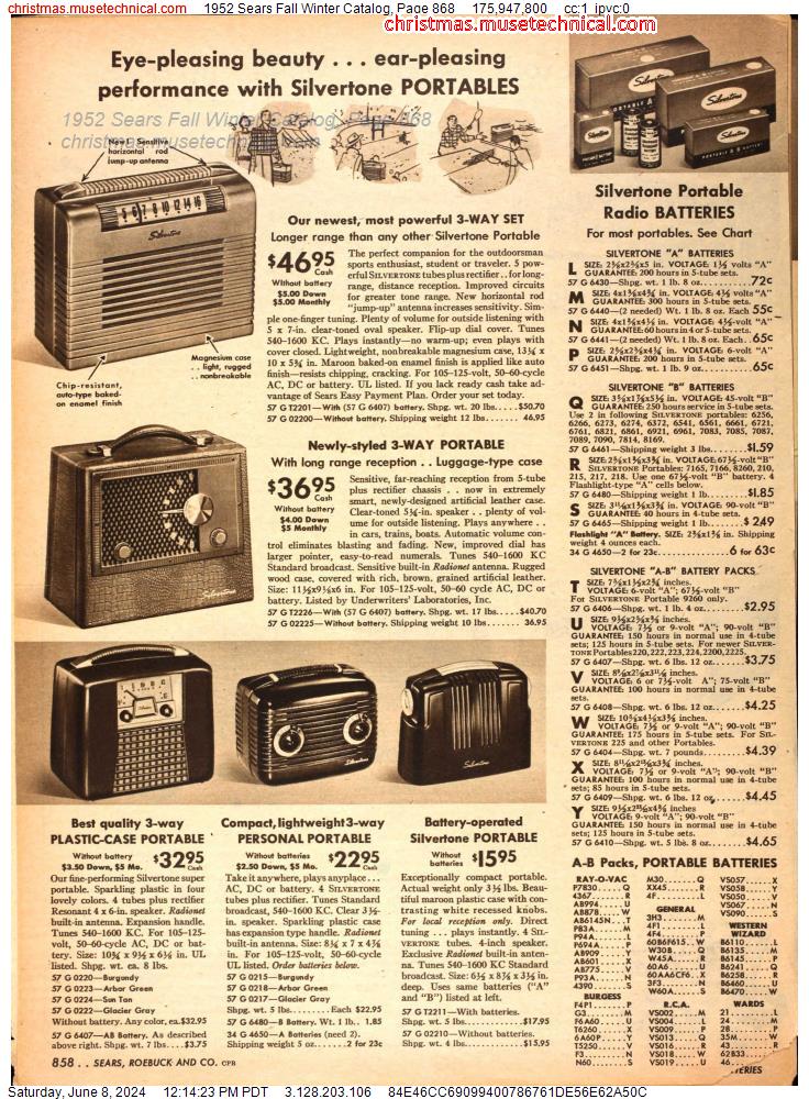 1952 Sears Fall Winter Catalog, Page 868