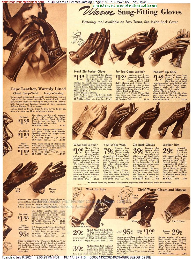 1940 Sears Fall Winter Catalog, Page 129
