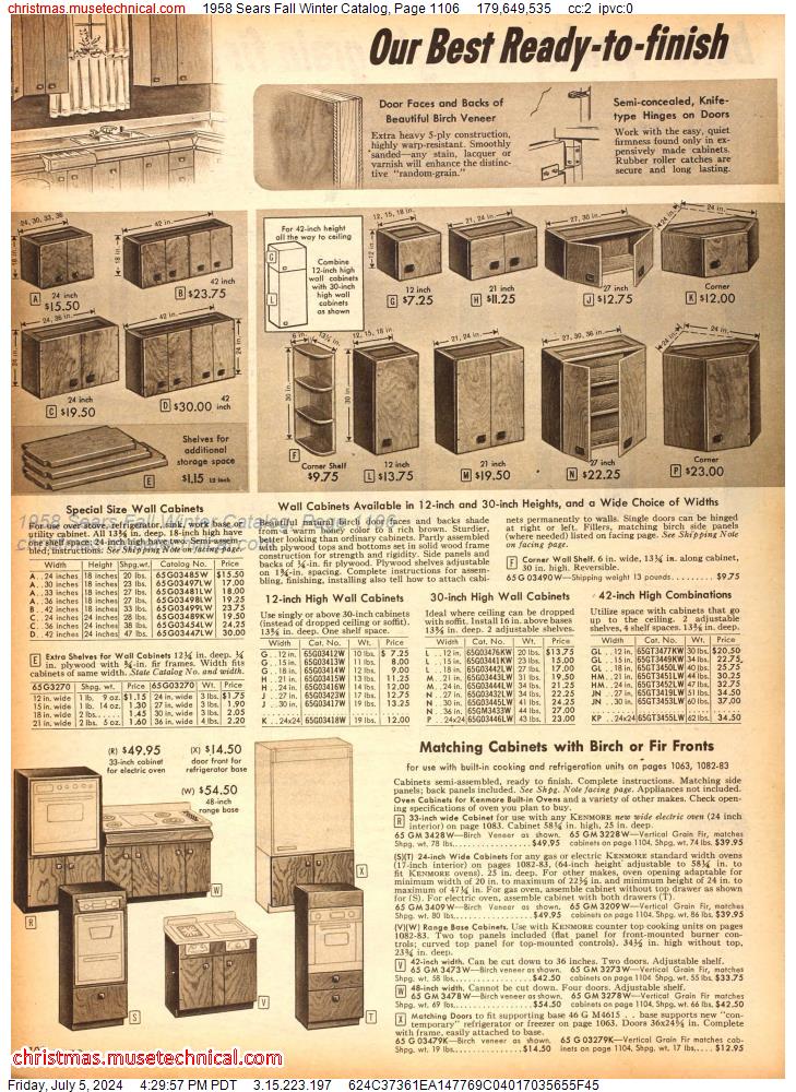 1958 Sears Fall Winter Catalog, Page 1106