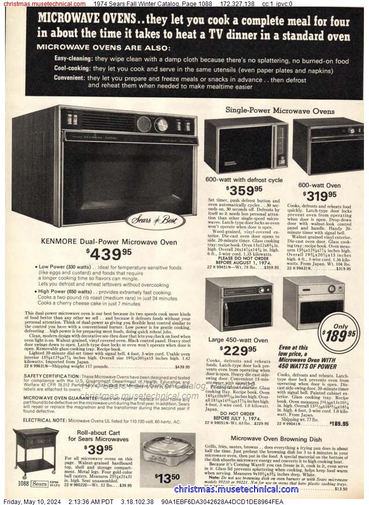 1974 Sears Fall Winter Catalog, Page 1088