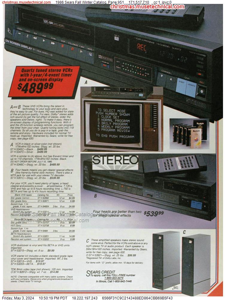 1986 Sears Fall Winter Catalog, Page 951