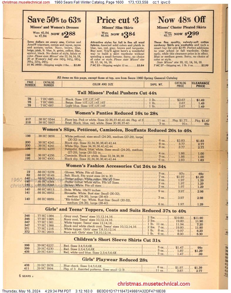 1960 Sears Fall Winter Catalog, Page 1600