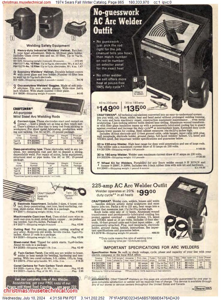 1974 Sears Fall Winter Catalog, Page 865