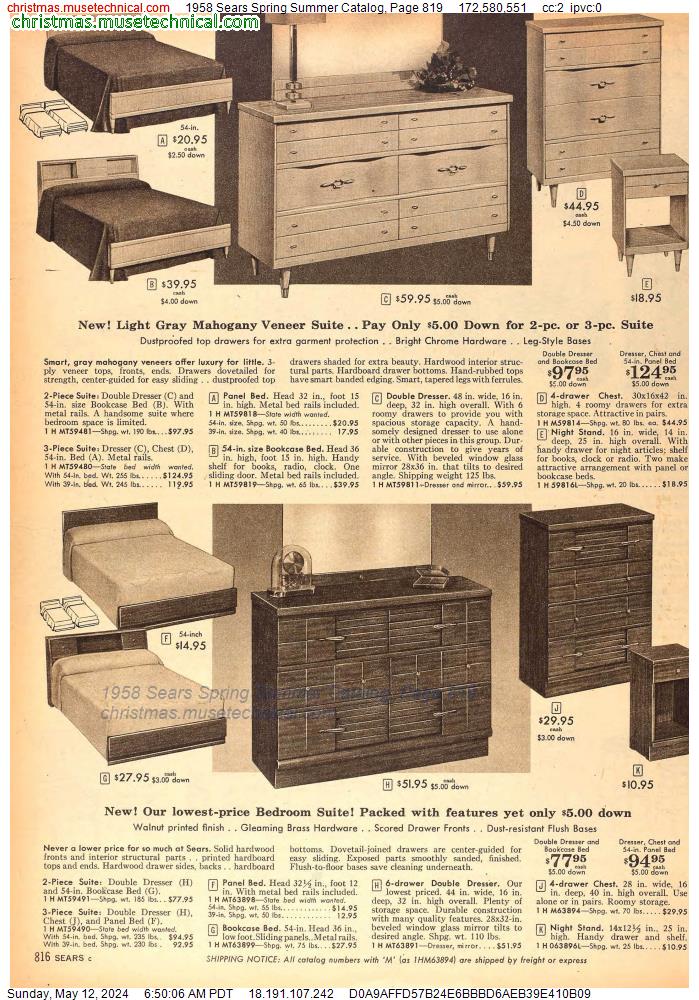 1958 Sears Spring Summer Catalog, Page 819