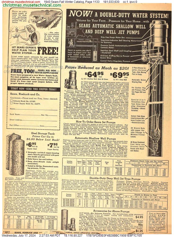 1940 Sears Fall Winter Catalog, Page 1133