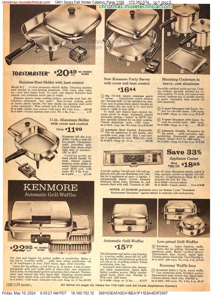 1961 Sears Fall Winter Catalog, Page 1159