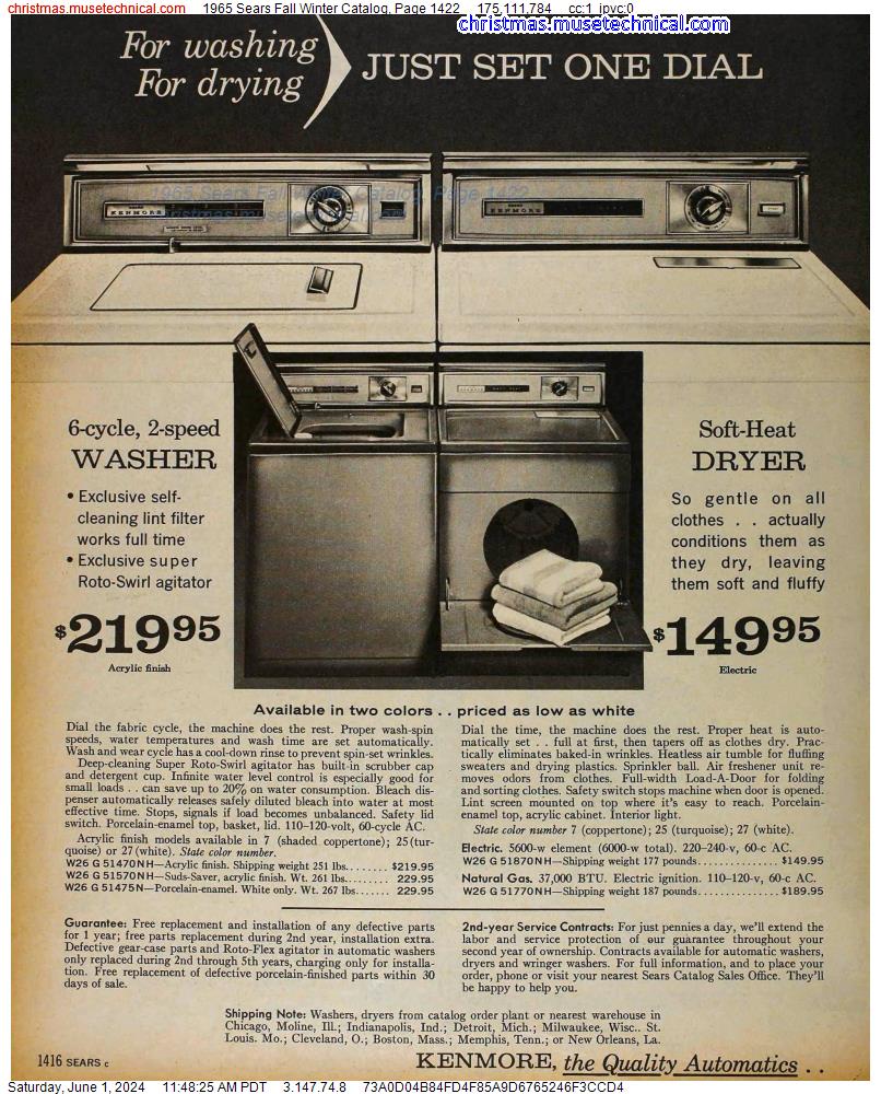 1965 Sears Fall Winter Catalog, Page 1422