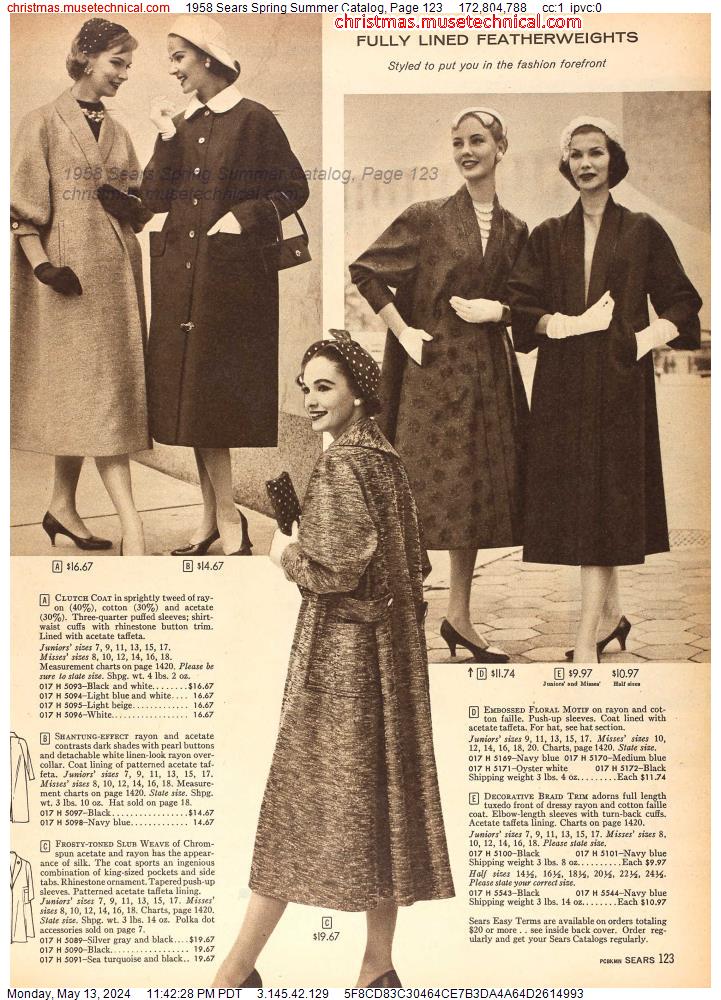 1958 Sears Spring Summer Catalog, Page 123