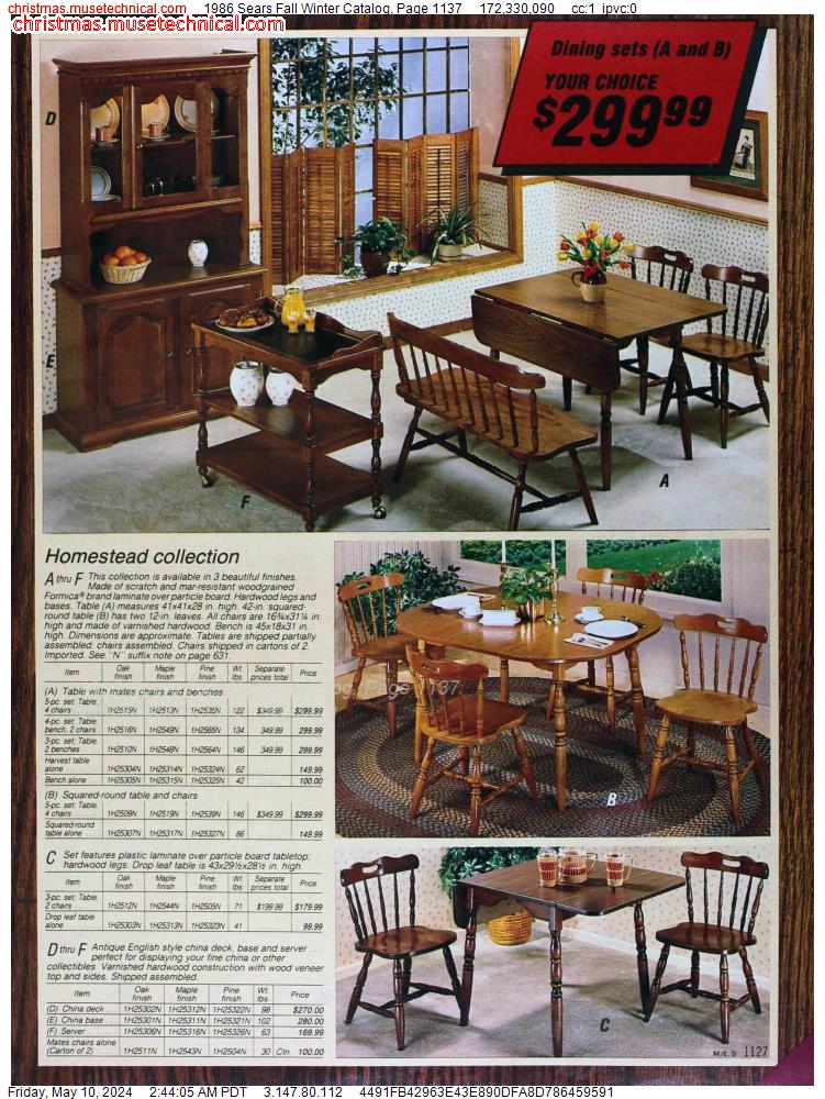 1986 Sears Fall Winter Catalog, Page 1137